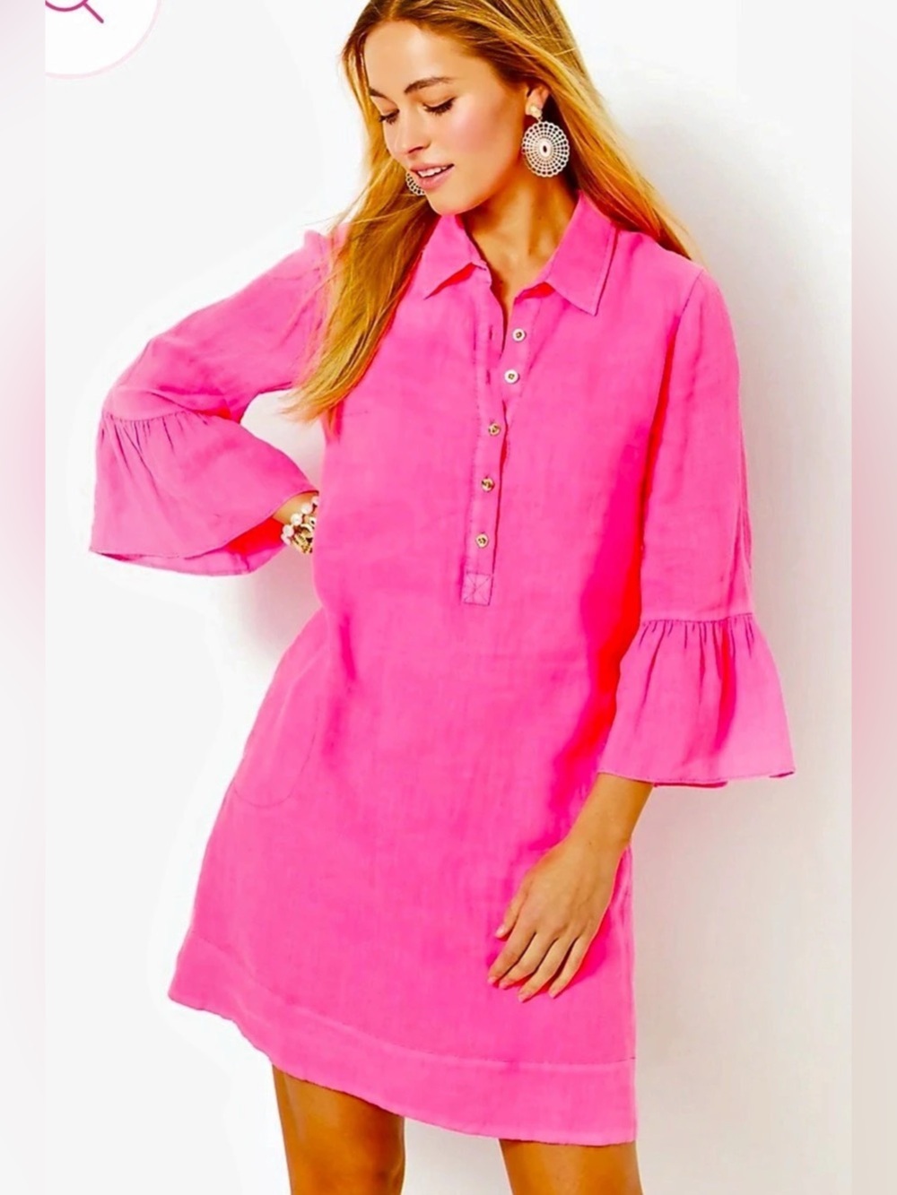 NWT Lilly Pulitzer Jazmyn Linen Tunic Shirt Dress in Roxie Pink, size 6
